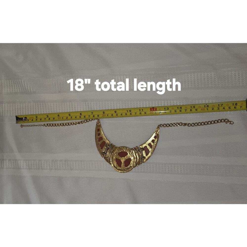 Cleopatra Statement Necklace Egyptian Revival Orange Gems Gold-Tone 18" Costume - Picture 7 of 10